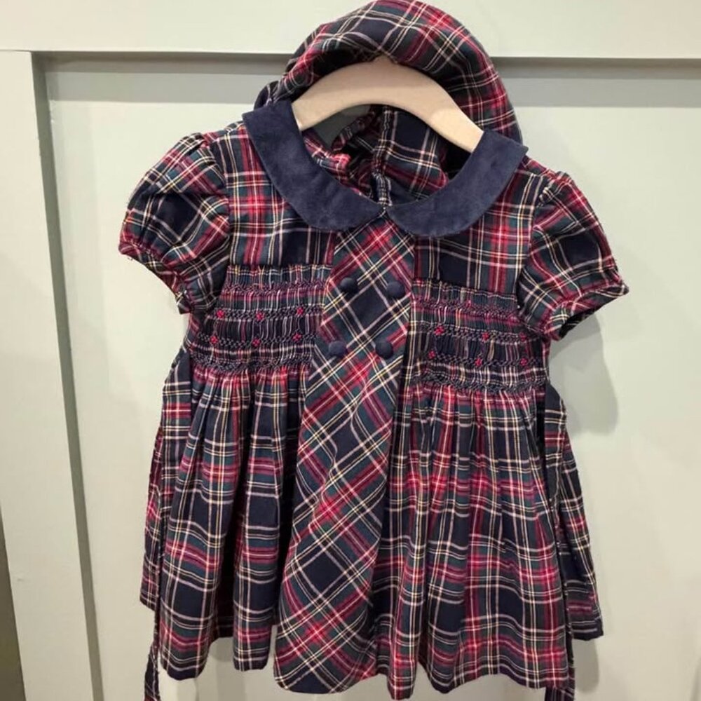 La Coqueta Tartan Smocked Dress 3T w/matching bloomers